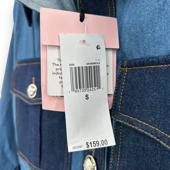 NEW Avec Les Filles Denim Military Jacket Small Blue Jean Cargo Belted Blazer - Picture 10 of 16